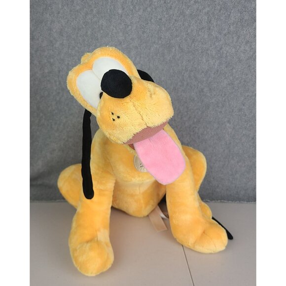 Disney Store Pluto Mickey Mouse Dog Sitting Plush Collar "If Found Please Return - Picture 1 of 11